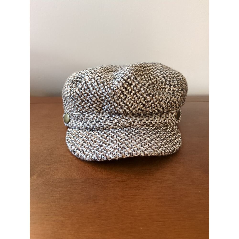 D&Y Women's Newsboy Cap One Size Cotton Blend Beige Tweed Lined Hat - Picture 2 of 9